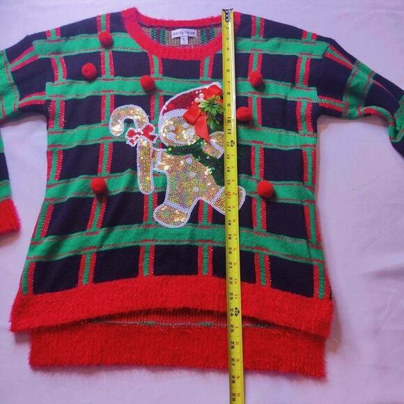 Gingerbread Man Plaid Sequins Ugly Christmas Sweater Womens L Rebecca Malone - Picture 8 of 8